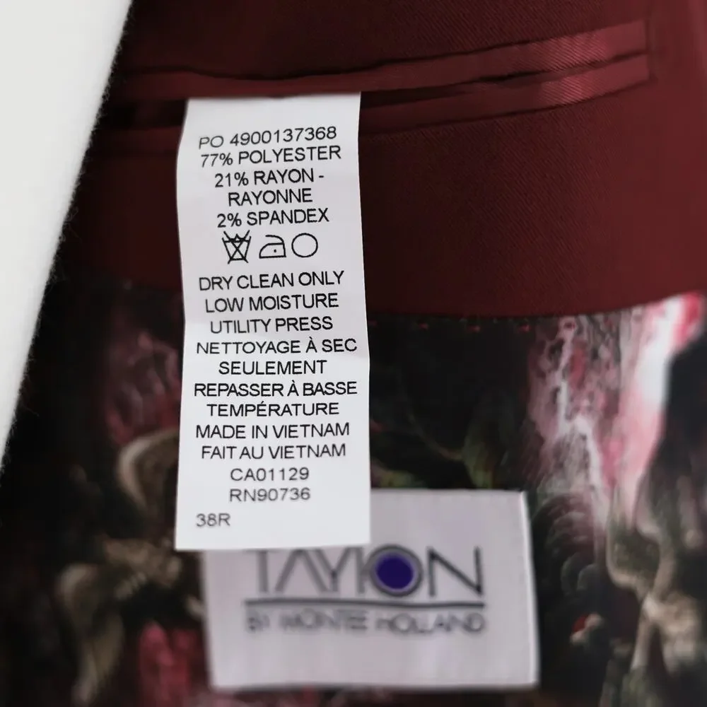 Tayion Collection Suit Jacket Men's Red Solid Classic-Fit Formal Blazer Size 38R